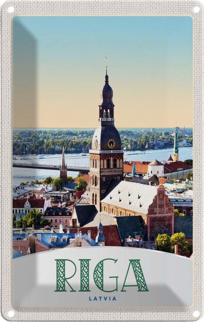 [LA-131133] Blechschild 30x20 cm Riga Lettland Architektur Kirche Bildmotiv Reisemotiv Abenteuer Reisen Urlaub Häuser