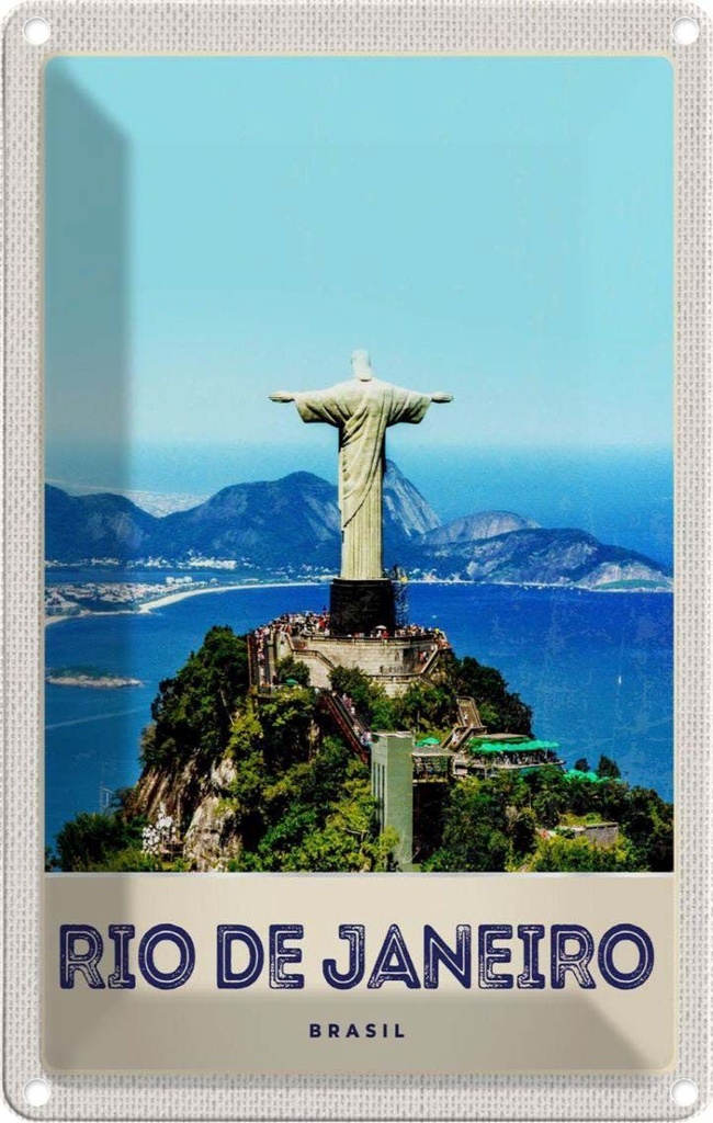 [LA-131152] Blechschild 30x20 cm Brasilien Amerika Urlaub Christus Statuee Bildmotiv Reisemotiv Abenteuer Reisen USA