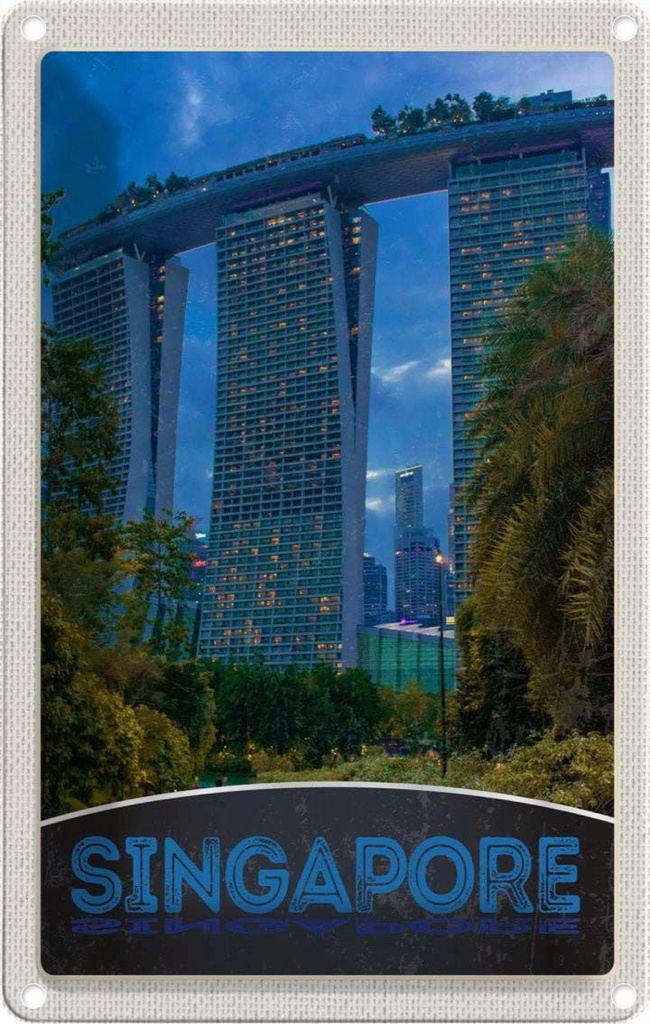 [LA-131167] Blechschild 30x20 cm Singapur Asien Architektur Hochhaus Bildmotiv Reisemotiv Abenteuer Reisen Urlaub Häuser