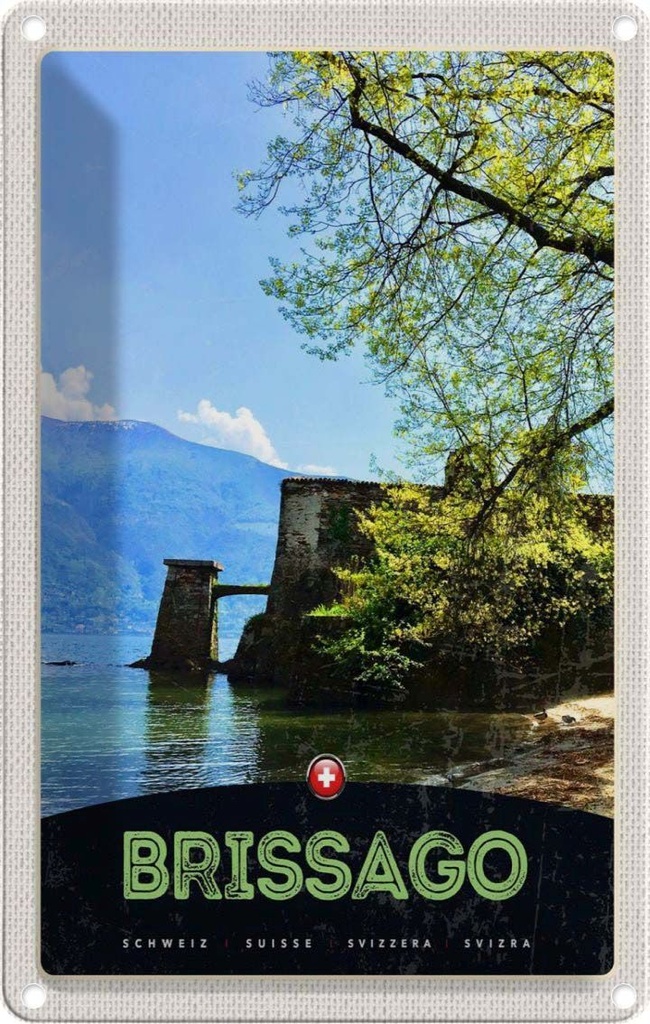 [LA-131219] Blechschild 30x20 cm Brissago Schweiz Architektur Bildmotiv Reisemotiv Abenteuer Reisen Urlaub Häuser