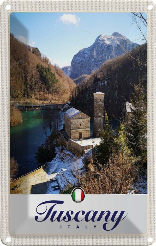 [LA-131727] Blechschild 30x20 cm Toskana Italien Architektur Gebirge Bildmotiv Reisemotiv Abenteuer Reisen Urlaub Häuser