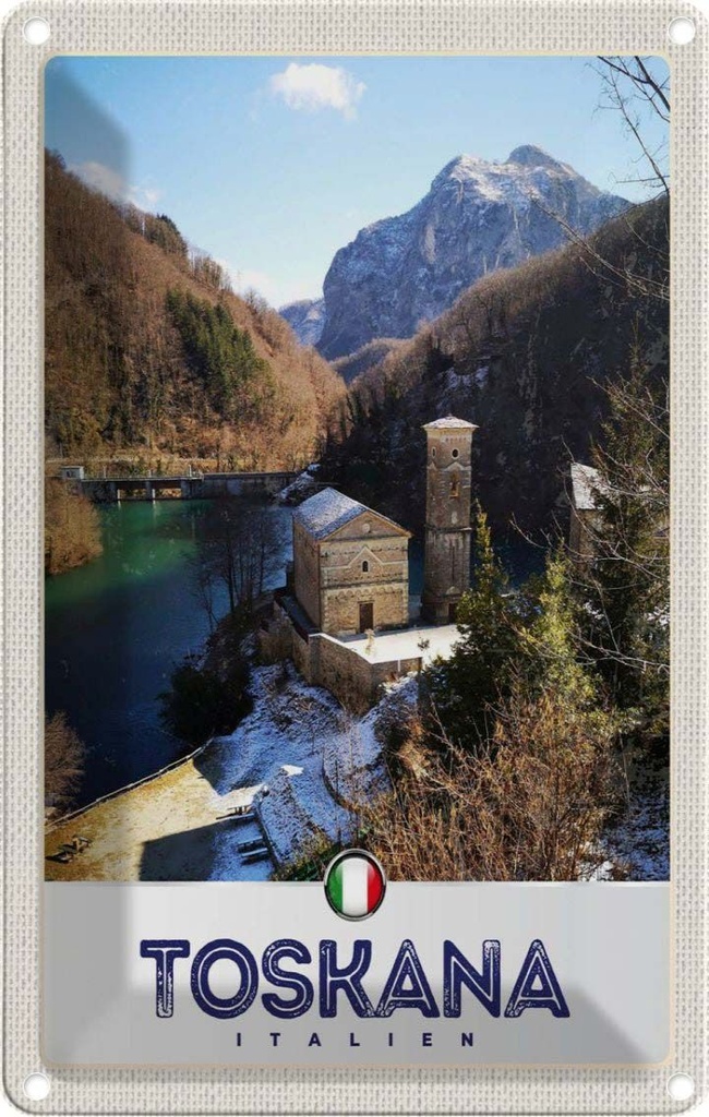 [LA-131747] Blechschild 30x20 cm Toskana Italien Architektur Berge Bildmotiv Reisemotiv Abenteuer Reisen Urlaub Häuser
