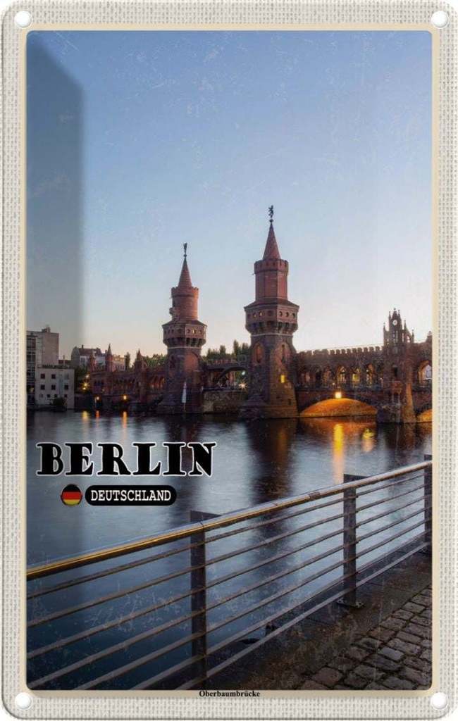 [LA-131989] Blechschild 30x20 cm Berlin Oberbaumbrücke Architektur Bildmotiv Reisemotiv Abenteuer Reisen Urlaub Häuser