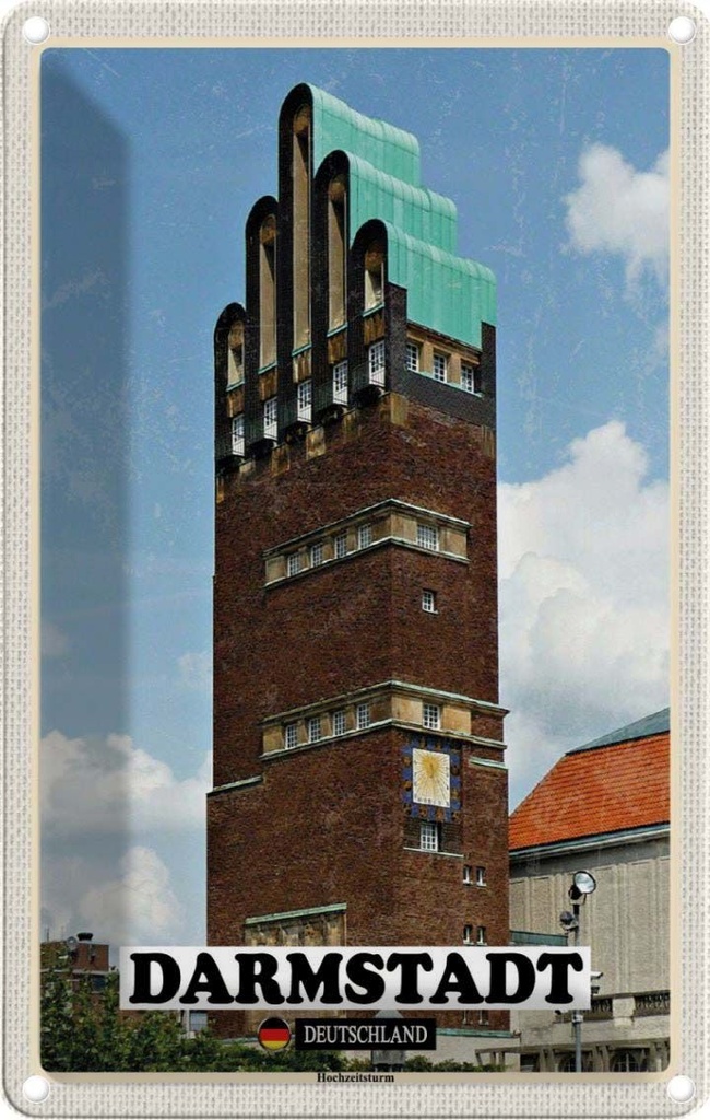 [LA-132118] Blechschild 30x20 cm Darmstadt Hochzeitsturm Architektur Bildmotiv Reisemotiv Abenteuer Reisen Urlaub Häuser