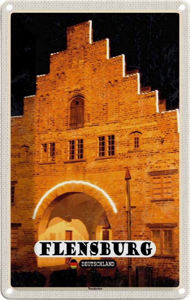 [LA-132128] Blechschild 30x20 cm Flensburg Nordertor Architektur Bildmotiv Reisemotiv Abenteuer Reisen Urlaub Häuser