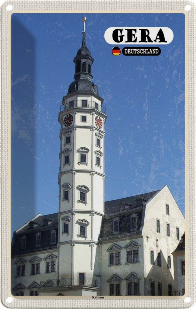 [LA-132135] Blechschild 30x20 cm Gera Rathaus Architektur Altstadt Bildmotiv Reisemotiv Abenteuer Reisen Urlaub Häuser