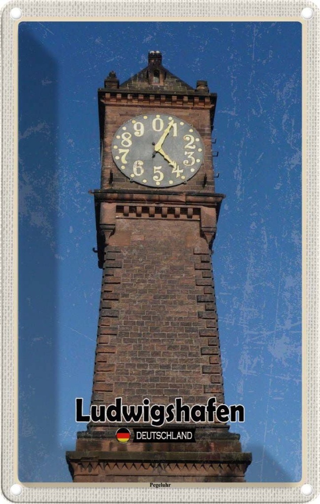 [LA-132176] Blechschild 30x20 cm Ludwigshafen Pegeluhr Architektur Bildmotiv Reisemotiv Abenteuer Reisen Urlaub Häuser