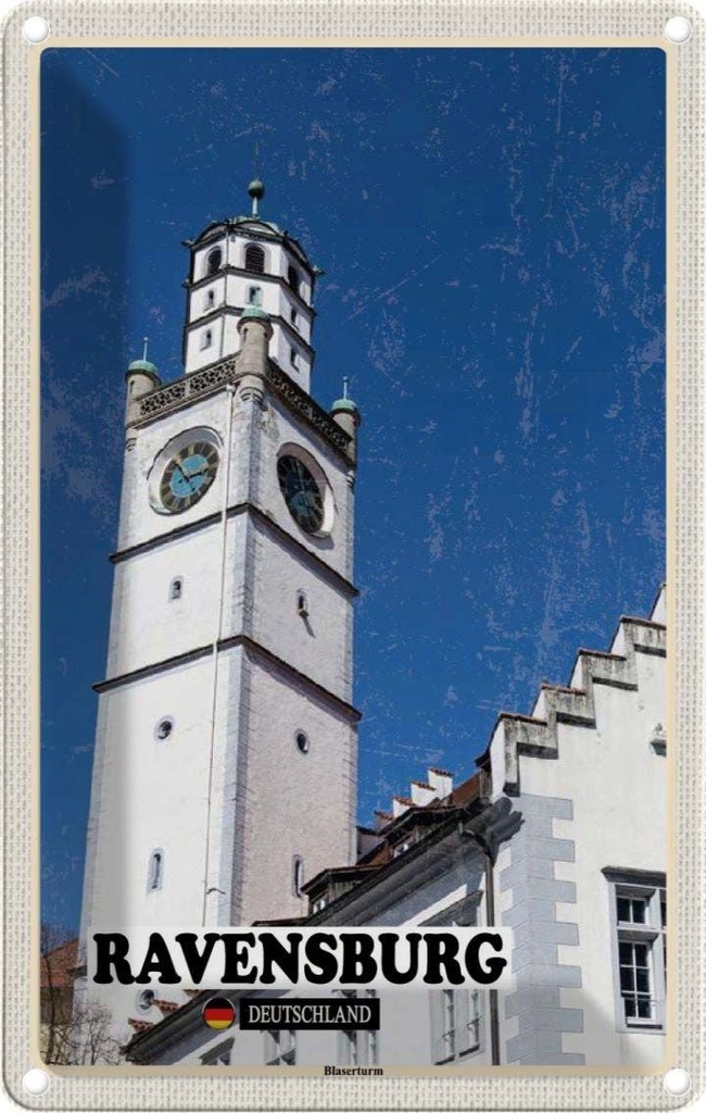 [LA-132203] Blechschild 30x20 cm Ravensburg Blaserturm Architektur Bildmotiv Reisemotiv Abenteuer Reisen Urlaub Häuser