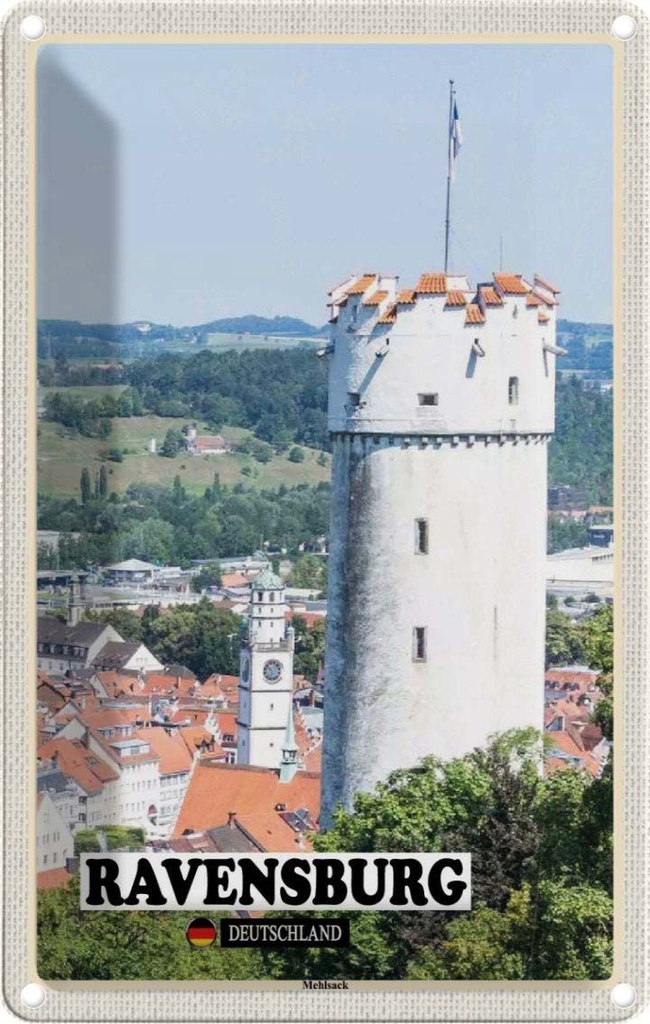 [LA-132204] Blechschild 30x20 cm Ravensburg Mehlsack Architektur Bildmotiv Reisemotiv Abenteuer Reisen Urlaub Häuser