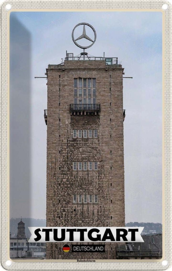 [LA-132221] Blechschild 30x20 cm Stuttgart Bahnhofsturm Architektur Bildmotiv Reisemotiv Abenteuer Reisen Urlaub Häuser