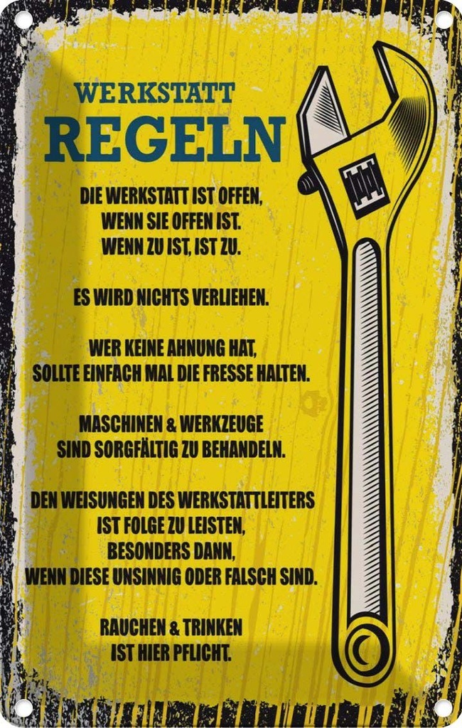 [LA-132295] Blechschild 30x20 cm lustig Werkstatt Regeln Witz Humor Spaß