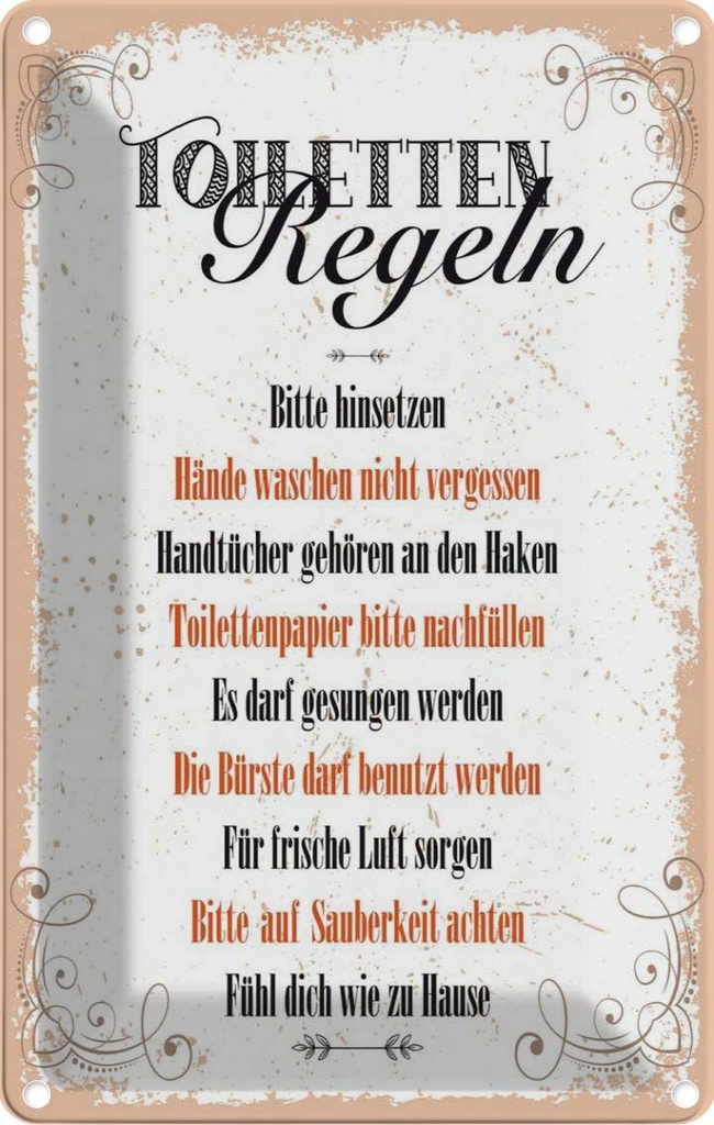 [LA-132300] Blechschild 30x20 cm lustig Toiletten Regeln Witz Humor Spaß