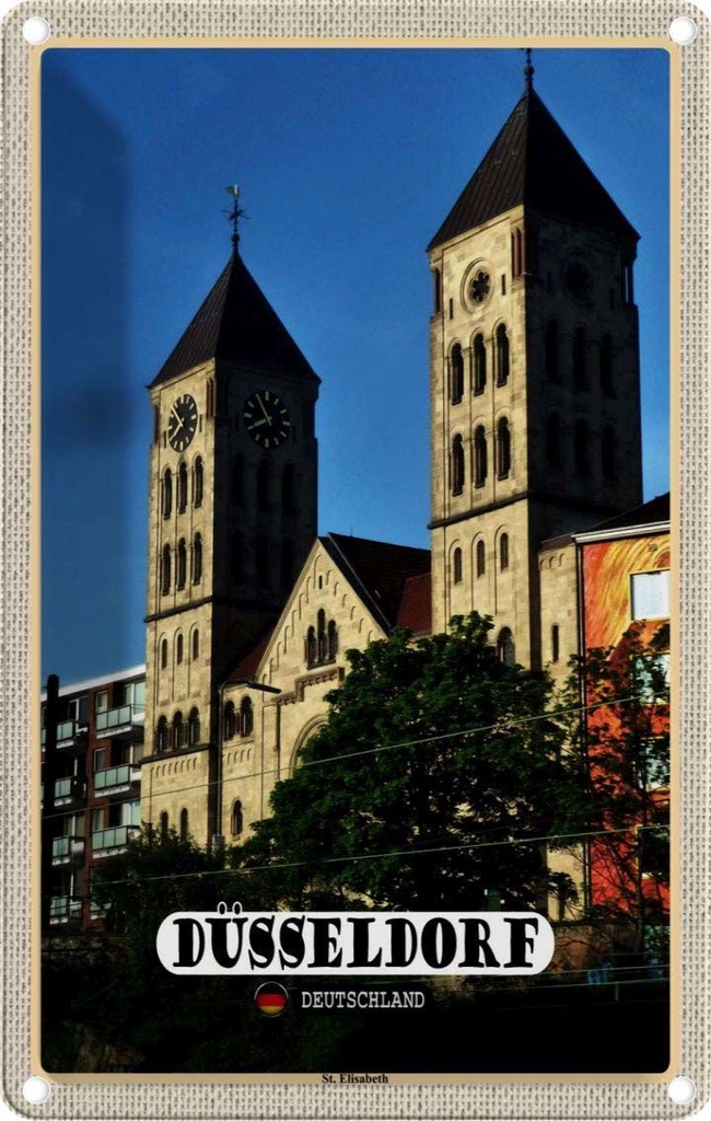 [LA-132841] Blechschild 30x20 cm Düsseldorf St. Architektur Elisabeth Bildmotiv Reisemotiv Abenteuer Reisen Urlaub Häuser
