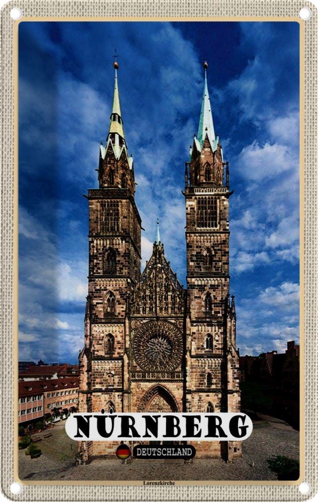 [LA-132962] Blechschild 30x20 cm Nürnberg Lorenzkirche Architektur Bildmotiv Reisemotiv Abenteuer Reisen Urlaub Häuser