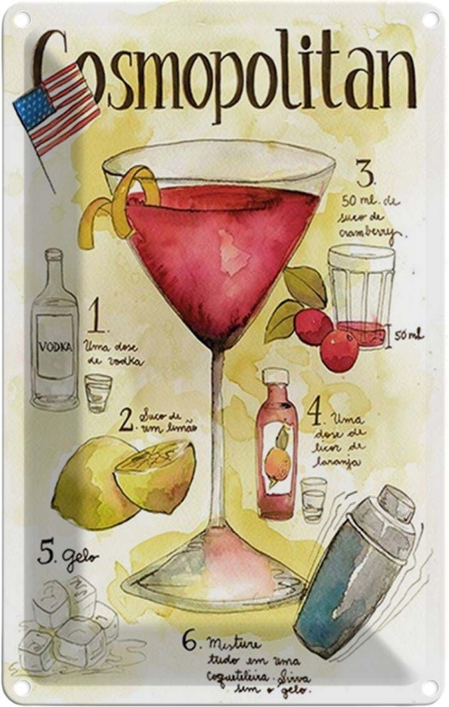 Blechschild 30x20 cm Cosmopolitan Cocktail Recipe