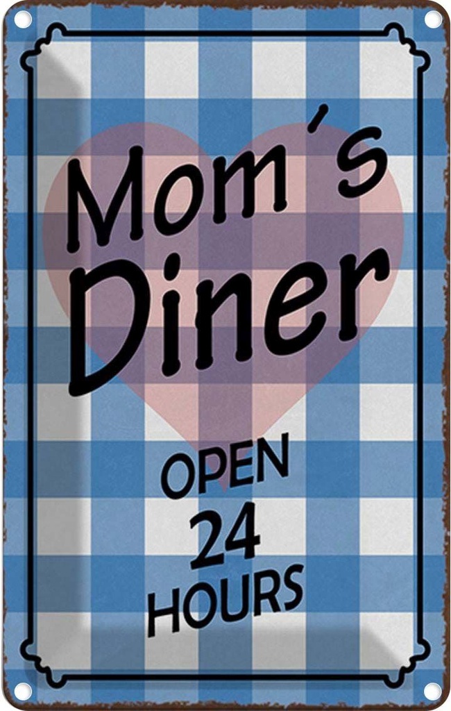 [LA-1784761] Blechschild 30x20 cm Mom´s Diner open 24 hours Herz Amerika USA American