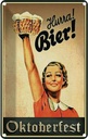 Blechschild 30x20 cm Oktoberfest Hurra Frau mit Bier Feiern Party