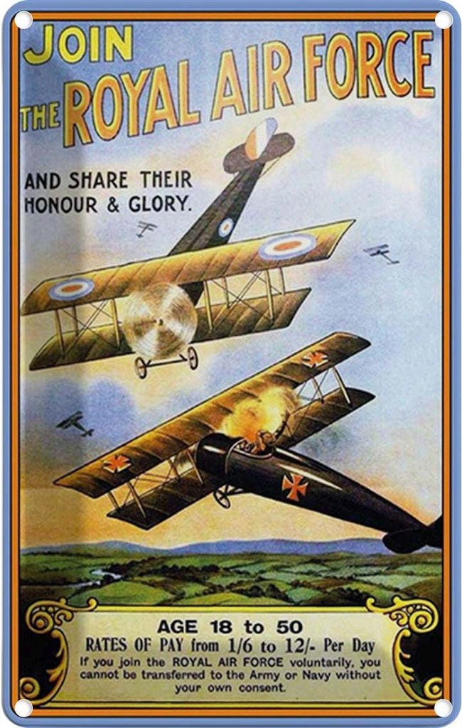 [LA-1784793] Blechschild 30x20 cm Flugzeug Royal air force Age 18 Flugzeuge