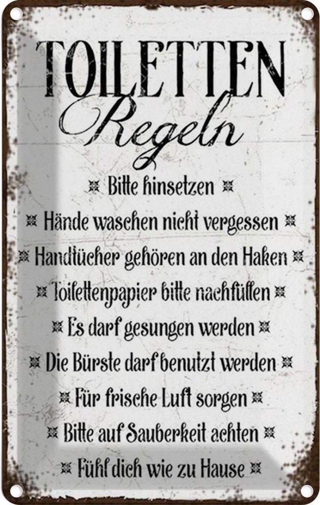 [LA-1784802] Blechschild 30x20 cm Toiletten Regel bitte hinsetzen Spruch Zitat