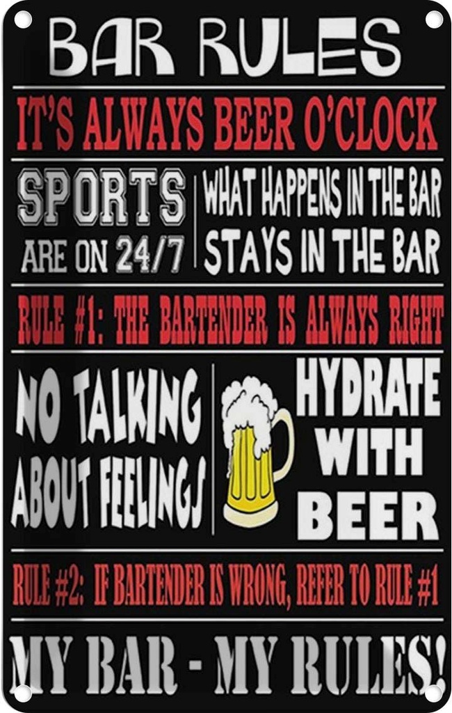 Blechschild 30x20 cm Bar rules Bier my bar my rules