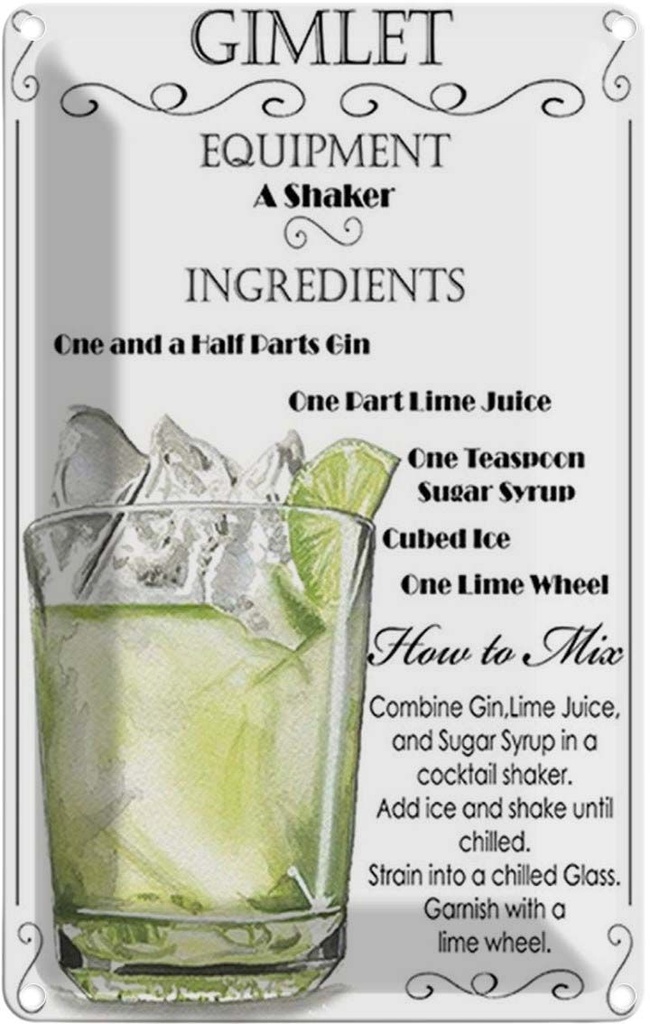 Blechschild 30x20 cm Gimlet Equipment ingredients