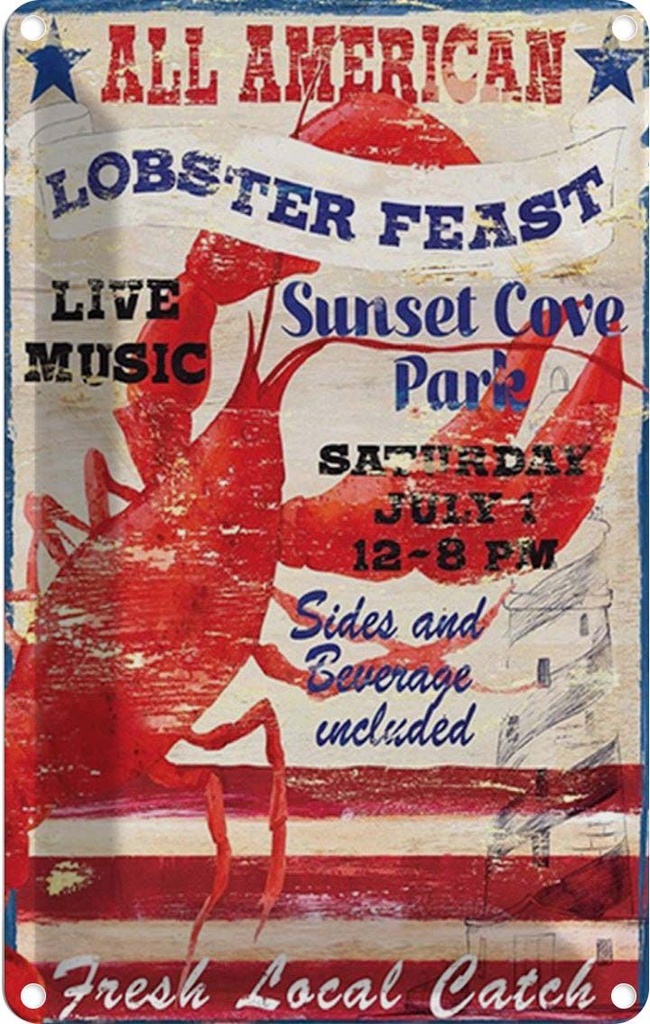 Blechschild 30x20 cm all american lobster feast music