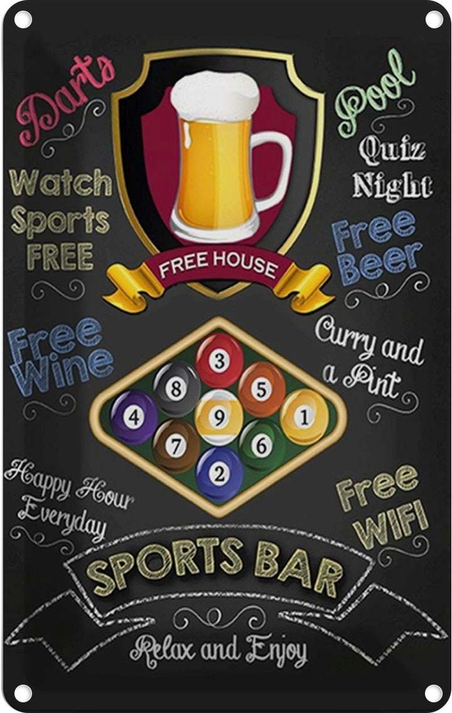 Blechschild 30x20 cm sports bar Beer relax and enjoy