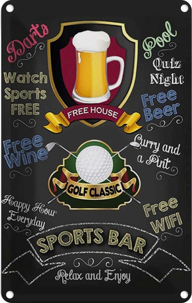 Blechschild 30x20 cm sports bar Golf relax and enjoy