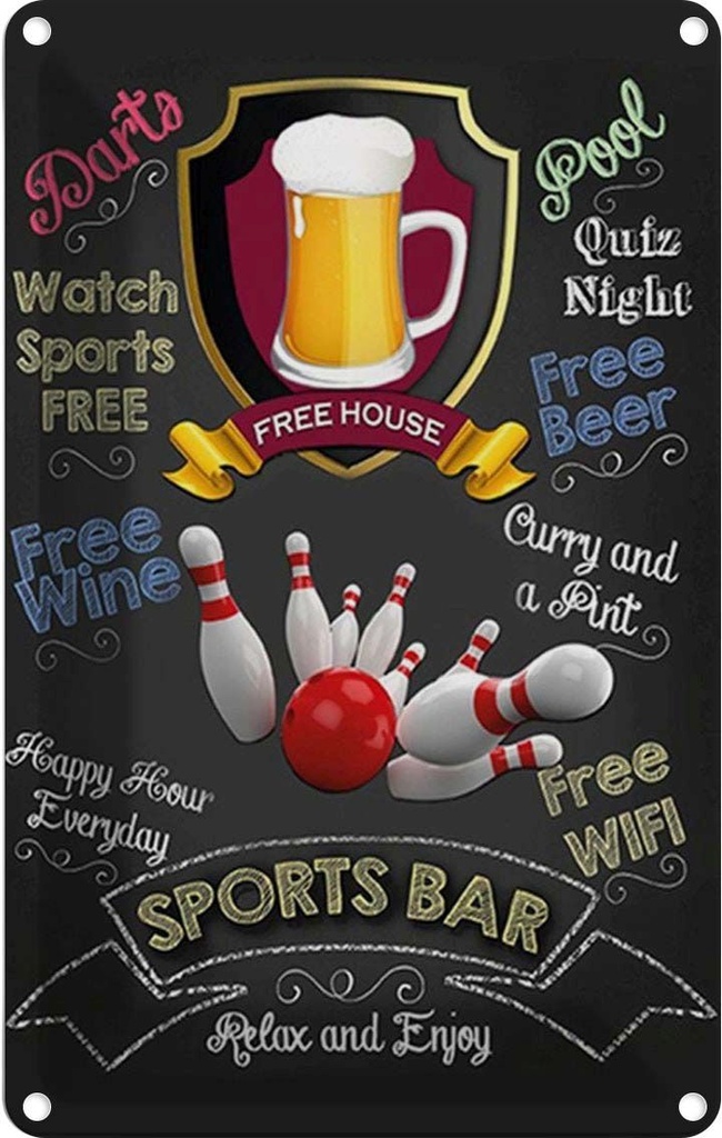 Blechschild 30x20 cm sports bar Beer relax and enjoy