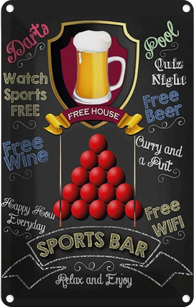 Blechschild 30x20 cm sports bar Free WIFI free Beer