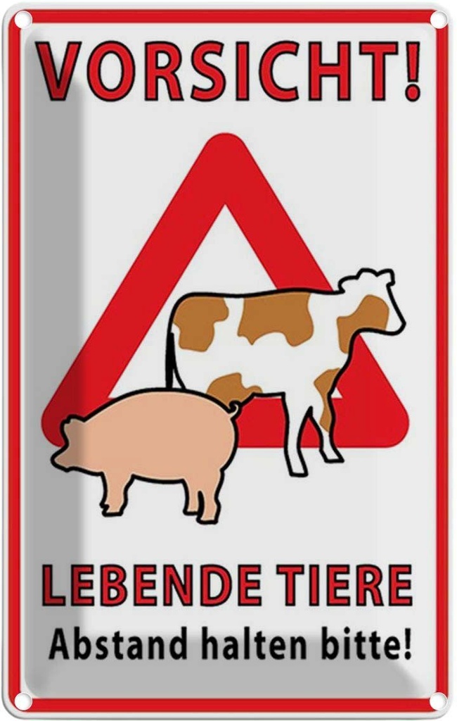 [LA-1784892] Blechschild 30x20 cm Vorsicht lebende Tiere Abstand Spruch Zitat