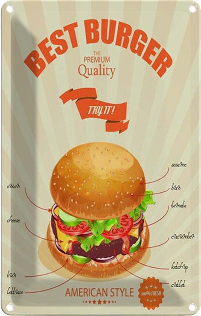 [LA-1784929] Blechschild 30x20 cm Best Burger american style Amerika USA Diner
