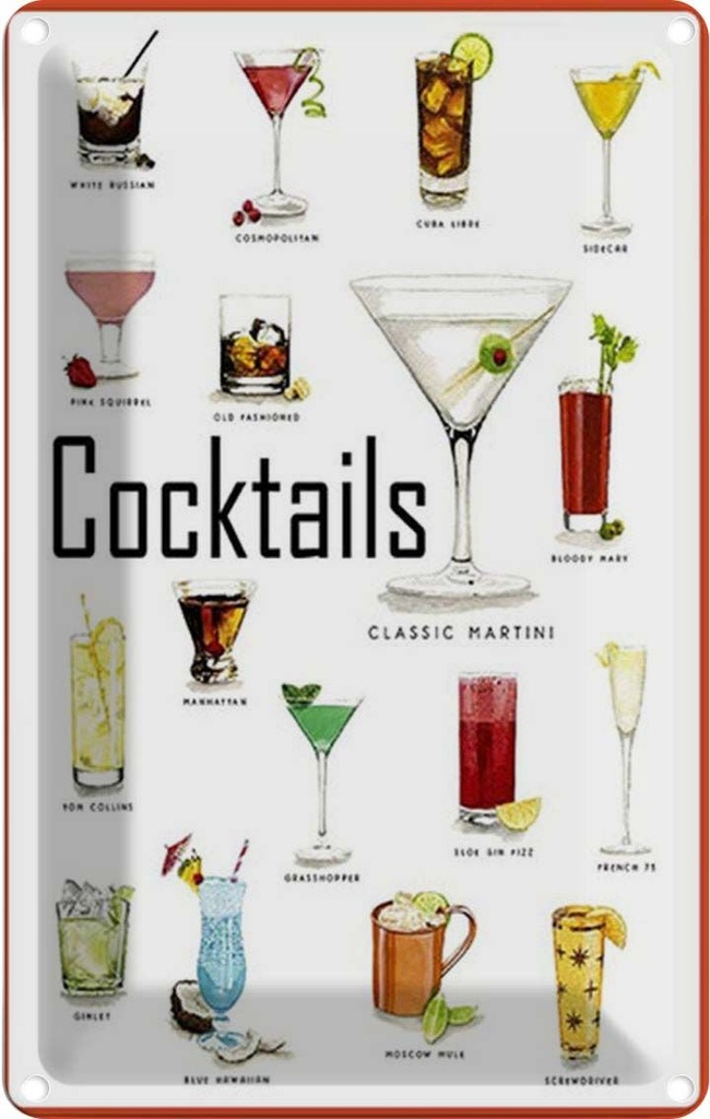 Blechschild 30x20 cm Cocktails cuba libre Martini