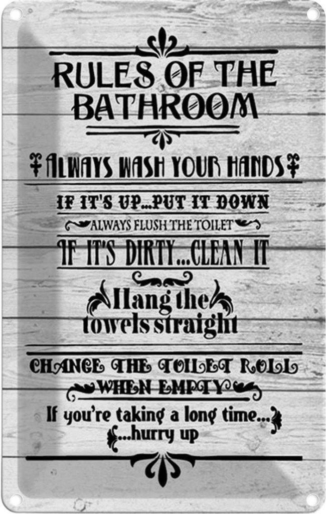 Blechschild 30x20 cm rules of the bathroom wash hands