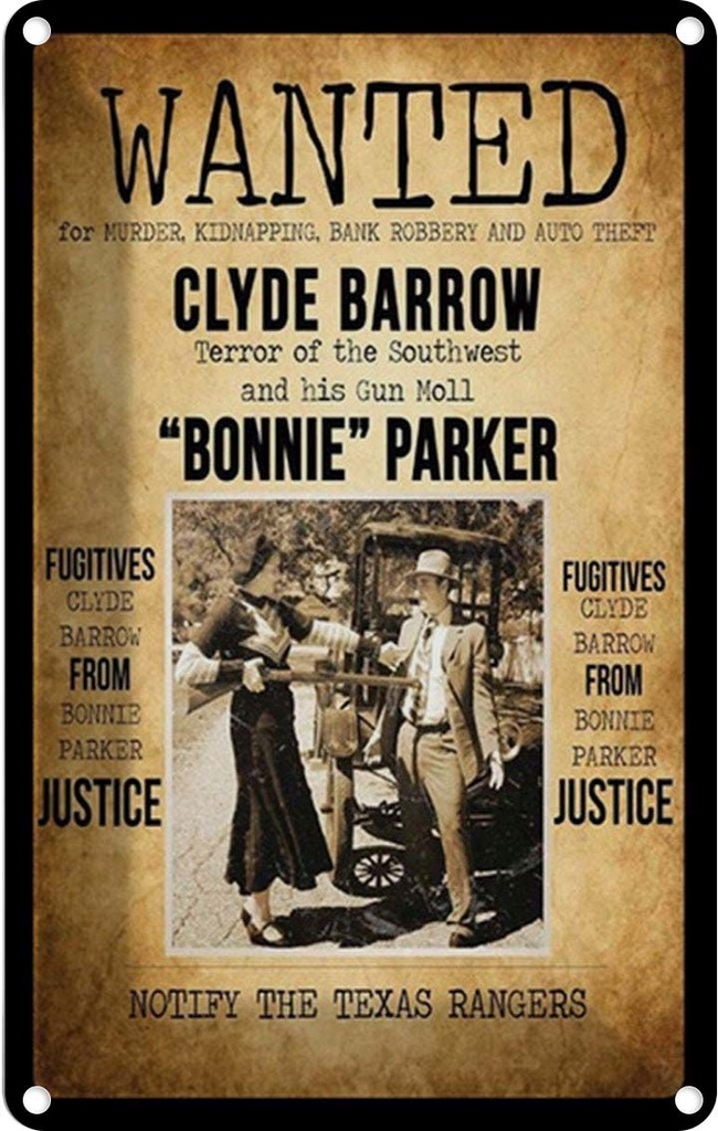 Blechschild 30x20 cm wanted Clyde Barrow Bonnie