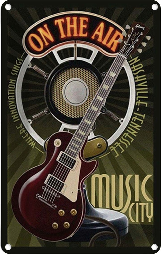 Blechschild 30x20 cm Music city on the Air Gitarre