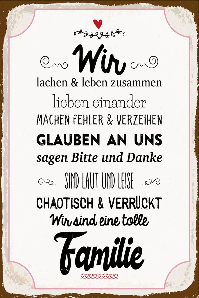 Blechschild 30x20 cm Wir lachen und leben zusammen