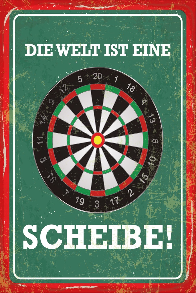 Blechschild 30x20 cm Die Welt ist eine Scheibe Dartscheibe Dart