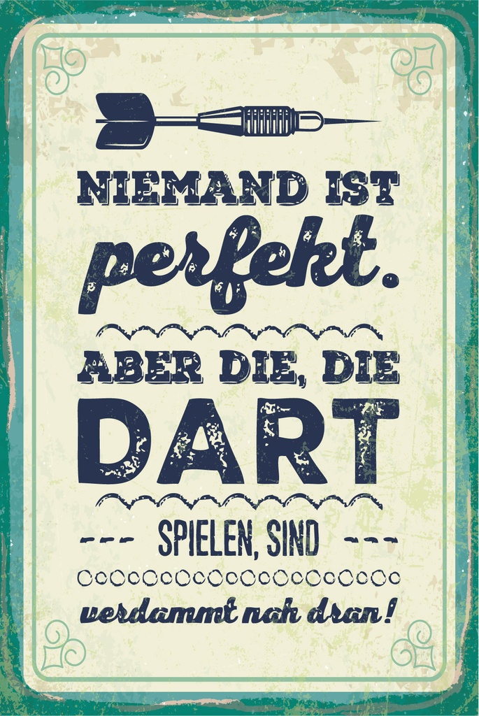 Blechschild 30x20 cm Niemand ist perfekt. Aber die, die Dart spielen