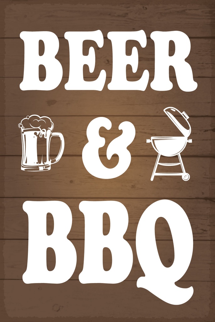 [LA-1808939] Blechschild 30x20 cm Beer and BBQ Grill Bierglas