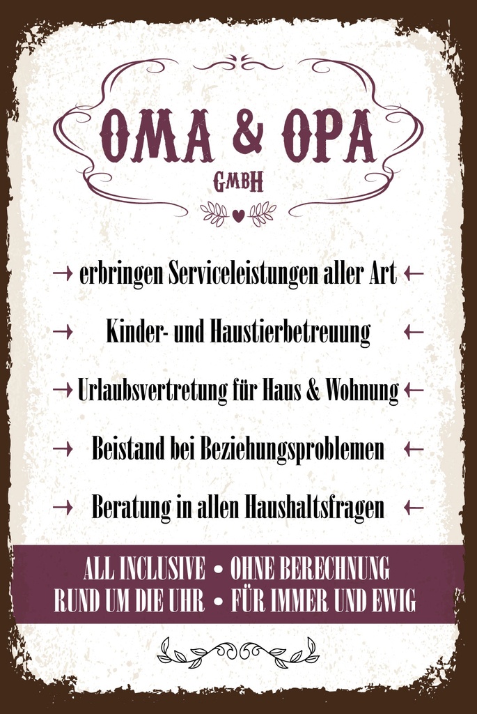 [LA-1809004] Blechschild 30x20 cm Oma und Opa GmbH