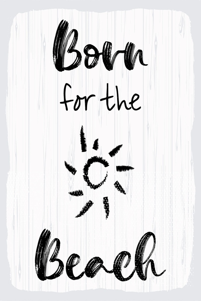 [LA-1809080] Blechschild 30x20 cm Born for the beach weißes