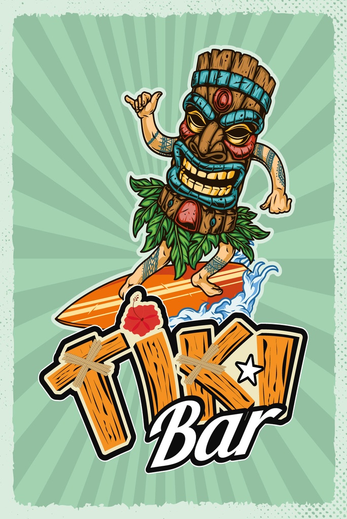 [LA-1809085] Blechschild 30x20 cm Tiki Bar Surfer