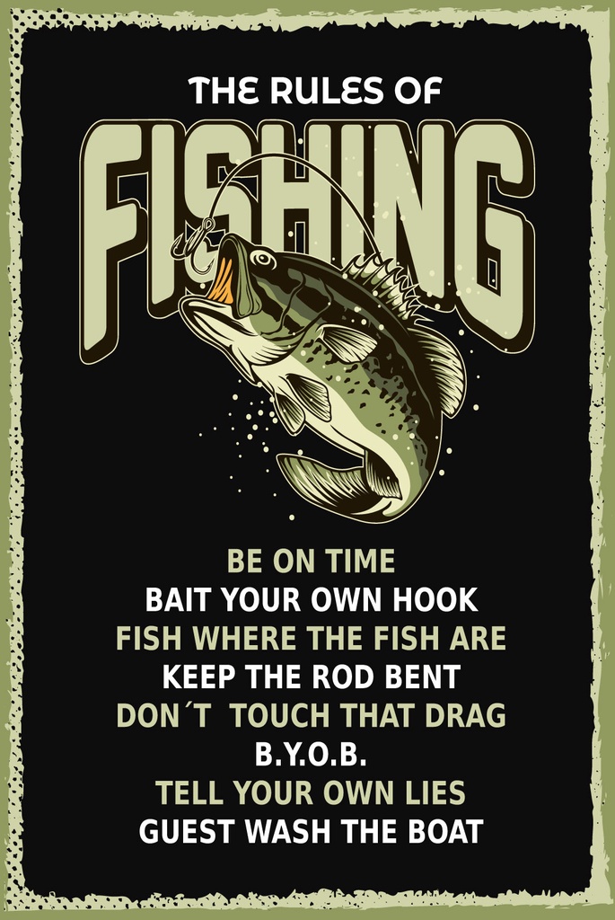 [LA-1809094] Blechschild 30x20 cm the rules of fishing