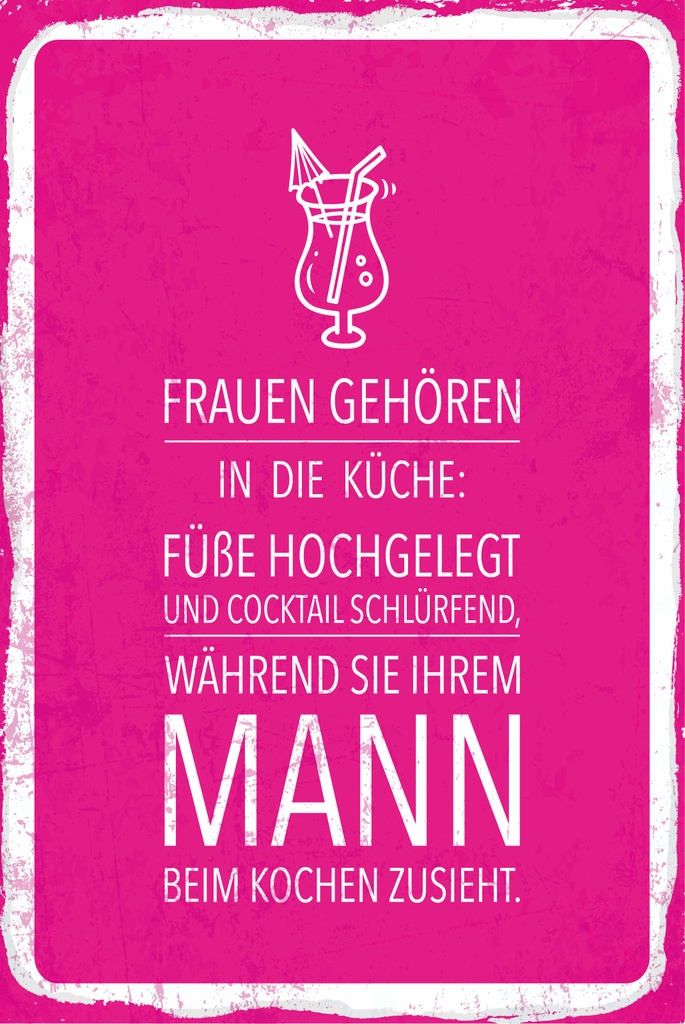 [LA-1809158] Blechschild 30x20 cm Frauen Küche während Sie Mann beim Kochen zusieht
