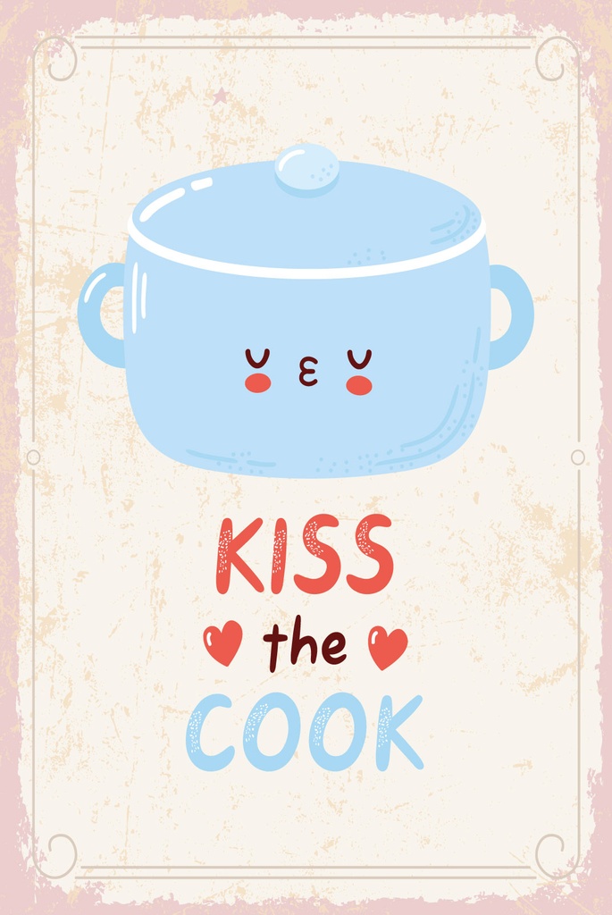 [LA-1809171] Blechschild 30x20 cm kiss the cook Kochtopf