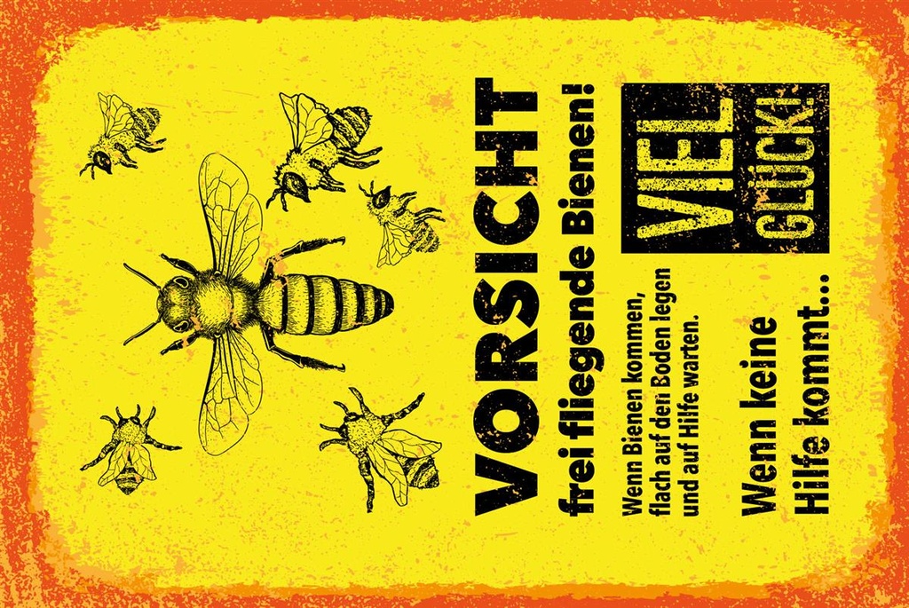 [LA-1809191] Blechschild 30x20 cm Vorsicht frei fliegende Bienen