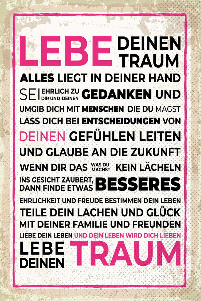 [LA-1809303] Blechschild 30x20 cm Lebe deinen Traum