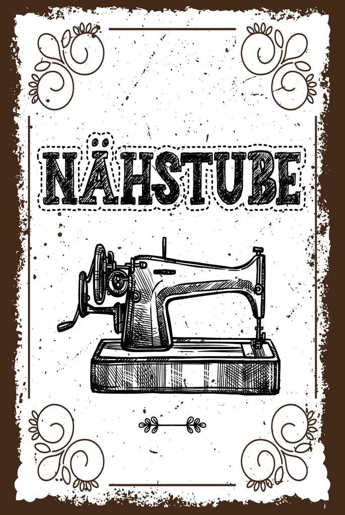 [LA-1809372] Blechschild 30x20 cm Retro Nähstube Nähmaschine