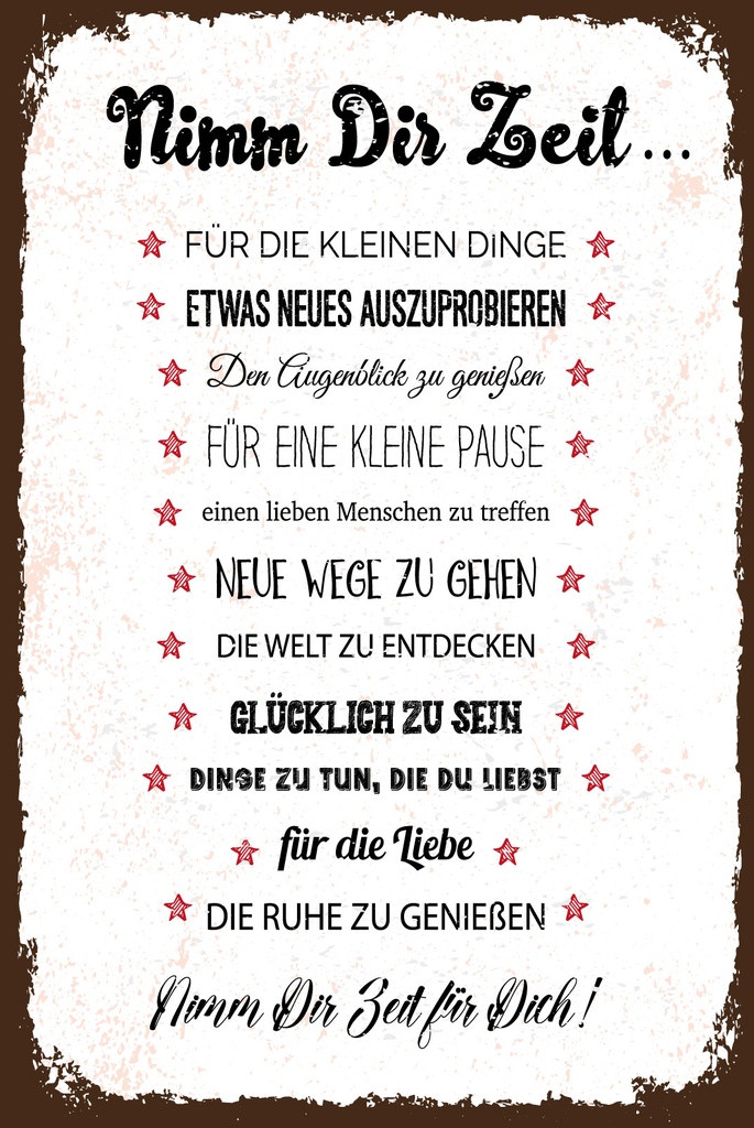 [LA-1809394] Blechschild 30x20 cm Nimm dir Zeit für 12 Ratschläge
